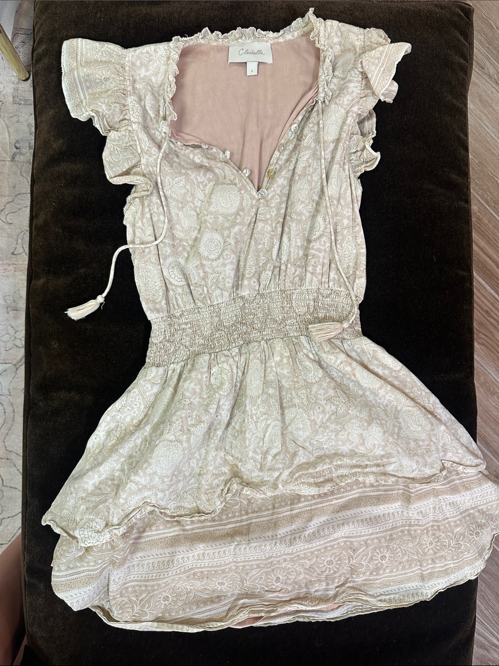 Cleobella Cream Paisley Boho Ruffle Dress size S - Picture 2 of 11